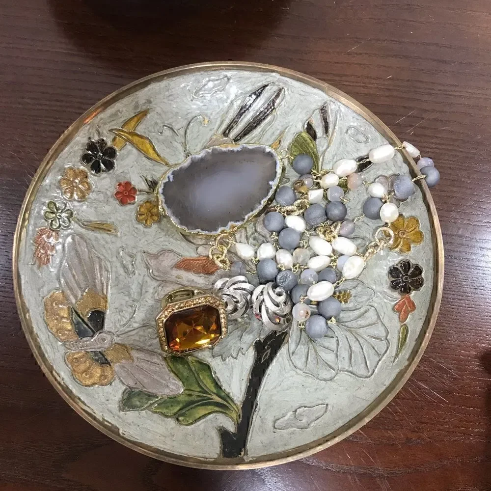 VINTAGE mid-century Engraved Brass Catch all plate